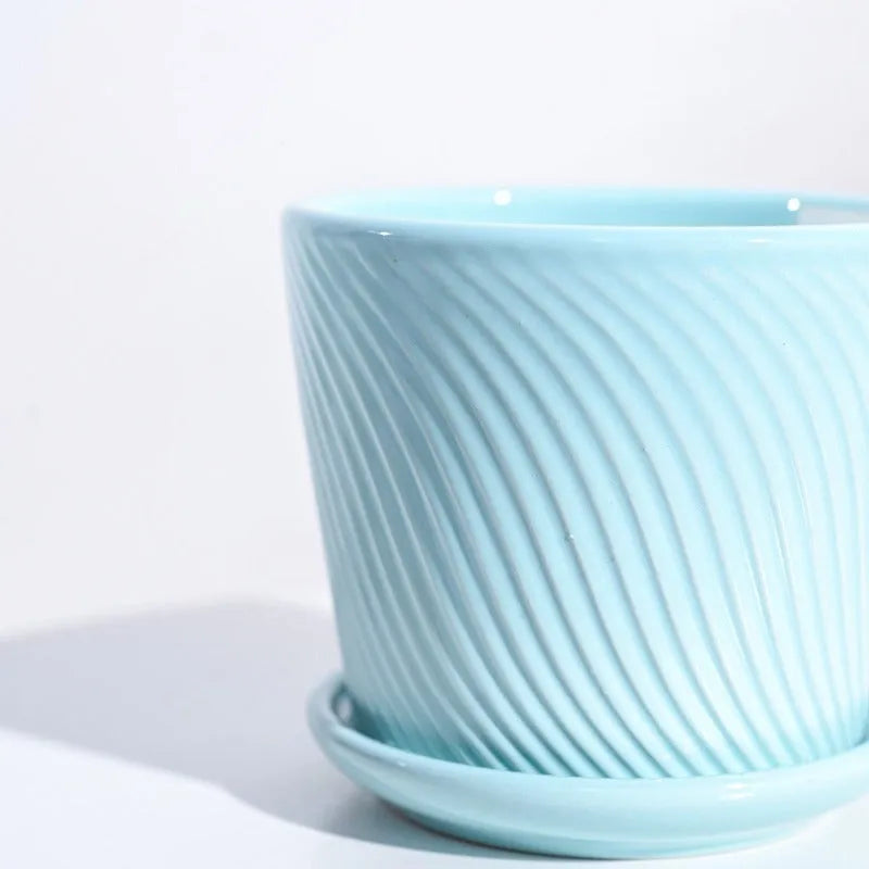 Radiant Spiro Ceramic Pot | 5x4 Inch Cadet Blue