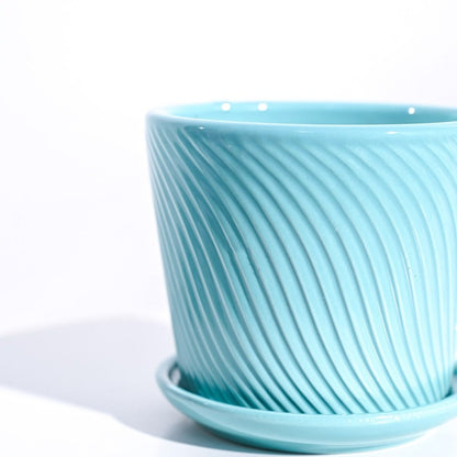 Radiant Spiro Ceramic Pot | 5x4 Inch Terquess Blue