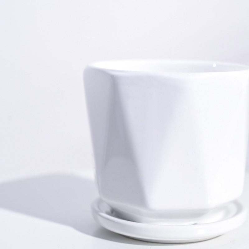 Diamond Ceramic White Pot | 4x4 Inch Default Title