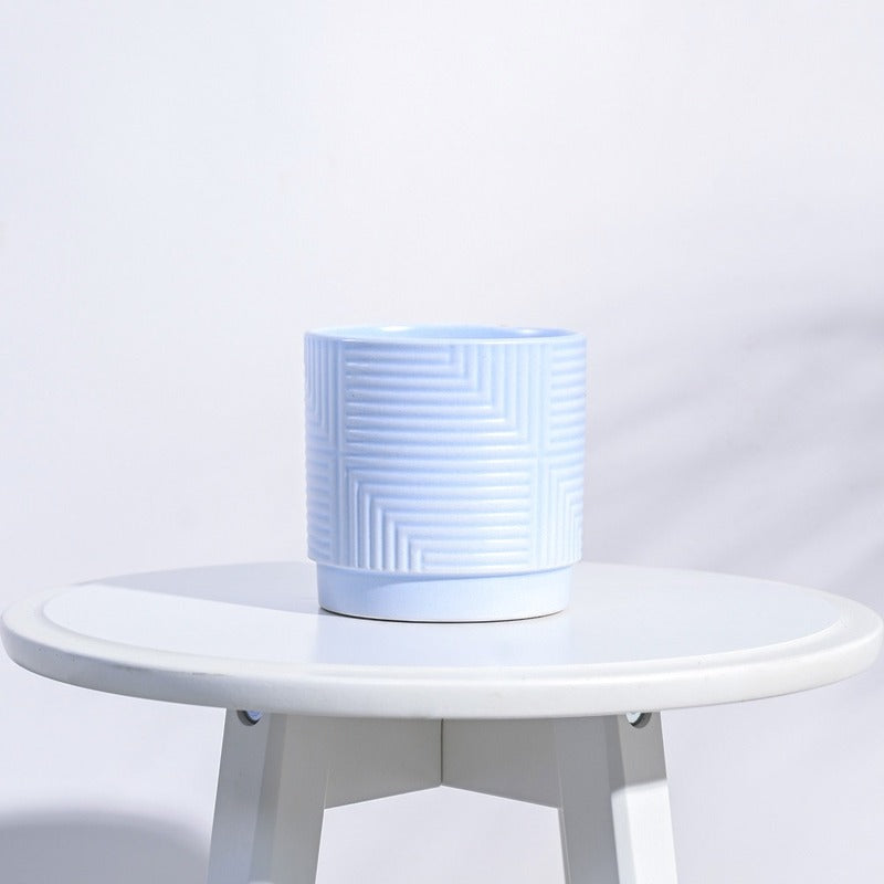Argyle Maze Ceramic Pot | 4x4 Inch Powder Blue