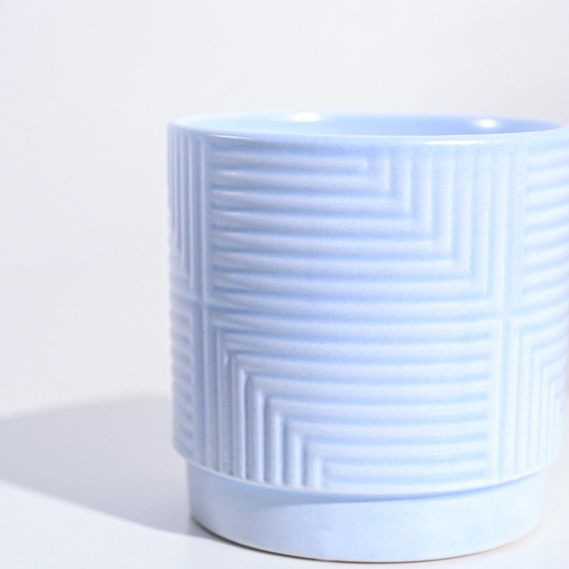 Argyle Maze Ceramic Pot | 4x4 Inch Powder Blue