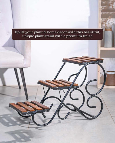 Sturdy Black & Brown Shade Metal Planter Stand |  12 x 18 x 24 inches