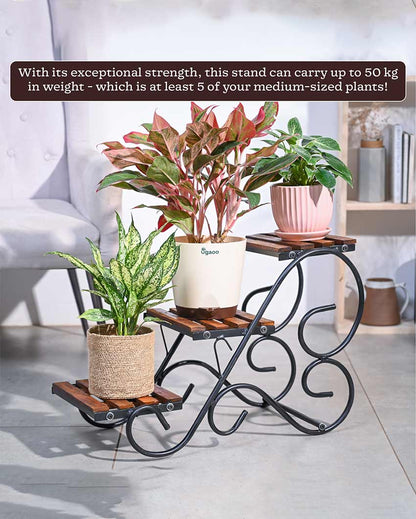 Stylish Black & Brown Shade Triple-Tier Plant Stand | 12 x 18 x 24 inches