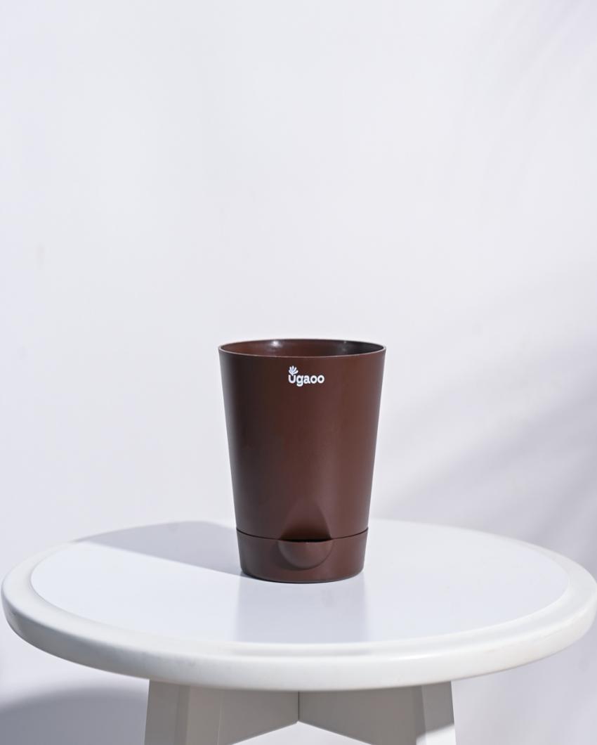 Krish Self-Watering Plastic Pots | Set of 5 | 4 inch Brown