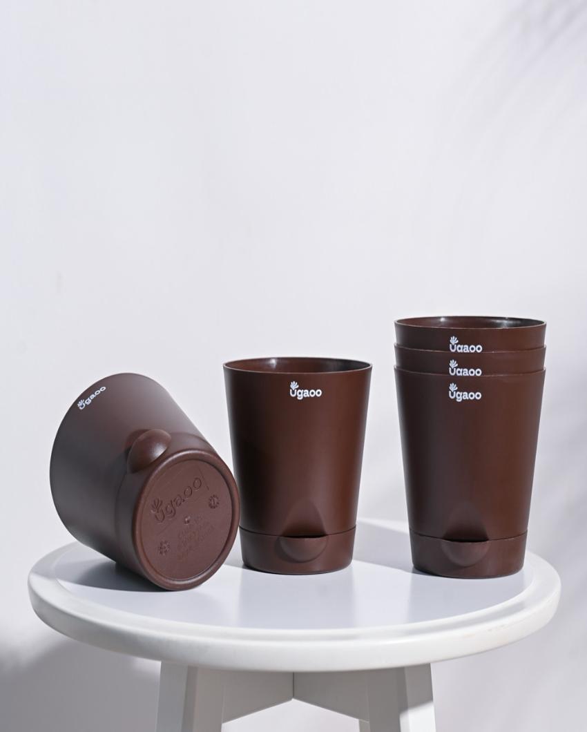 Krish Self-Watering Plastic Pots | Set of 5 | 4 inch Brown