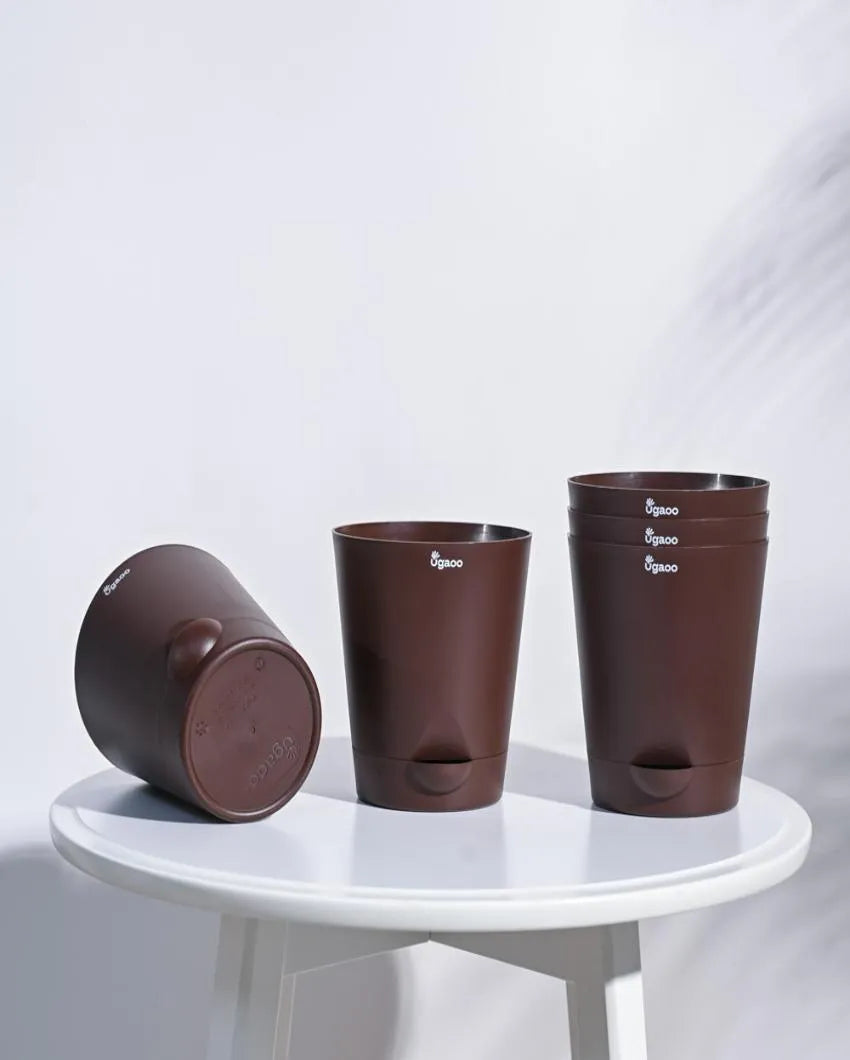 Posh Self-Watering Plastic Pots | Set of 5 | 6 inch Brown