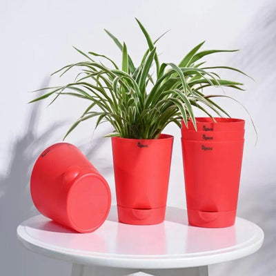 Posh Self-Watering Plastic Pots | Set of 5 | 6 inch Red