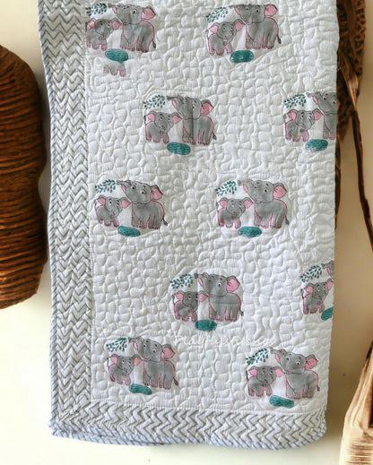 Elephant Print Non-Toxic Cotton Handblock Kids Blanket | 40 x 60 inches