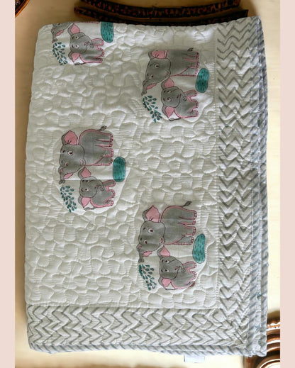 Elephant Print Non-Toxic Cotton Handblock Kids Blanket | 40 x 60 inches