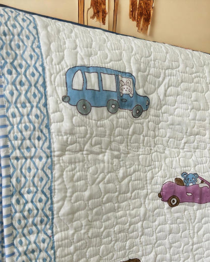 Car Print Non-Toxic Satin Handblock Kids Blanket | 40 x 60 inches