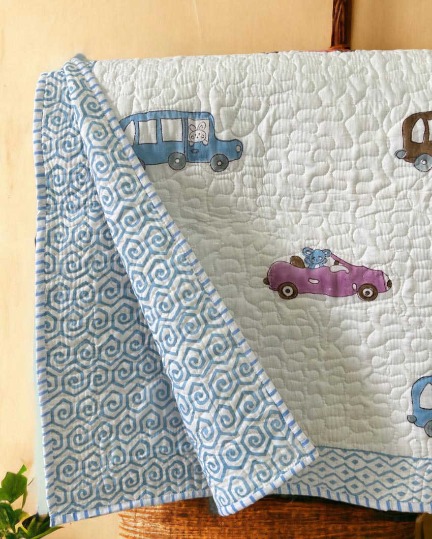 Car Print Non-Toxic Satin Handblock Kids Blanket | 40 x 60 inches