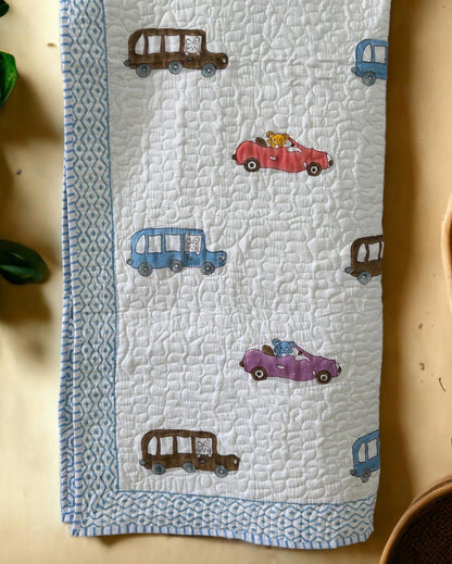 Car Print Non-Toxic Satin Handblock Kids Blanket | 40 x 60 inches