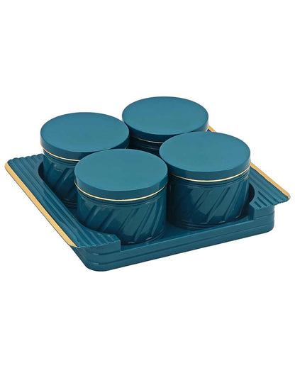 Minimalist Polypropylene Grocery Four Containers With Tray | Set Of 4 | 430 ml | 11 x 9 inches