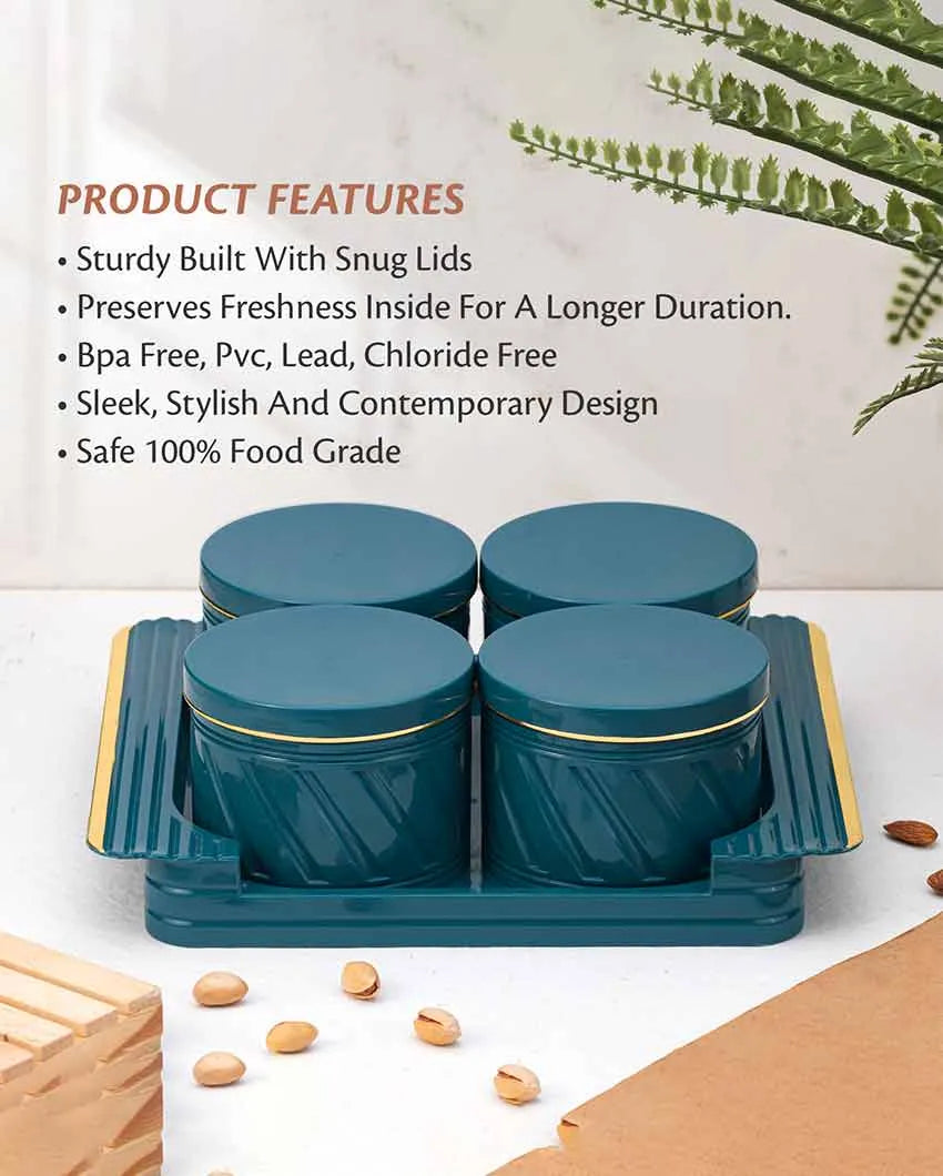 Minimalist Polypropylene Grocery Four Containers With Tray | Set Of 4 | 430 ML