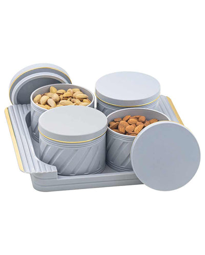 Minimalist Polypropylene Grocery Four Containers With Tray | Set Of 4 | 430 ml | 11 x 9 inches