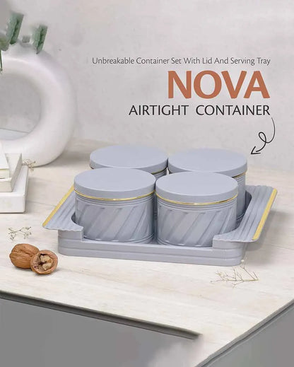 Minimalist Polypropylene Grocery Four Containers With Tray | Set Of 4 | 430 ML