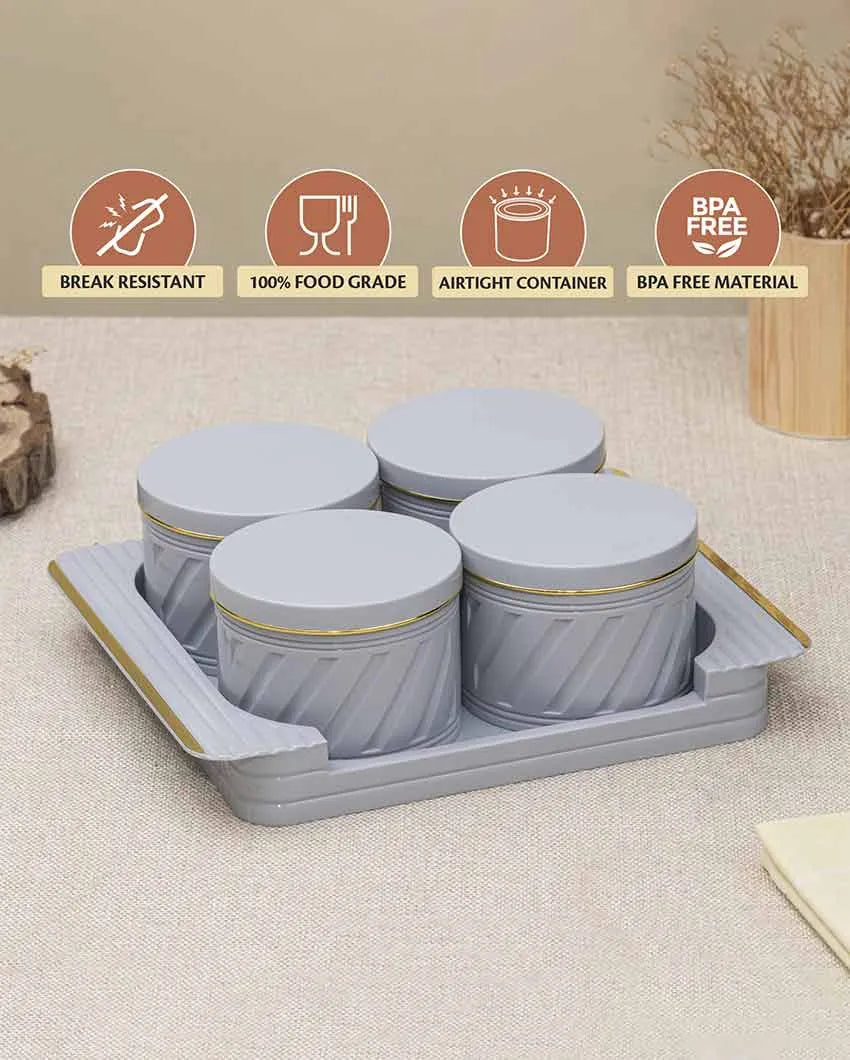 Minimalist Polypropylene Grocery Four Containers With Tray | Set Of 4 | 430 ml | 11 x 9 inches