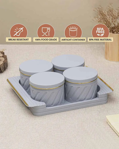 Minimalist Polypropylene Grocery Four Containers With Tray | Set Of 4 | 430 ML