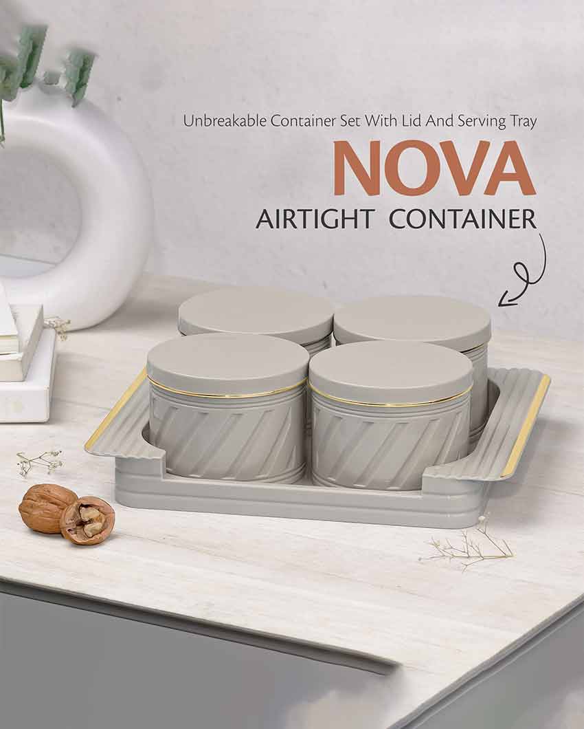 Nova Polypropylene Four Serving Containers With Tray | Set Of 4 | 430 ml | 11 x 9 inches