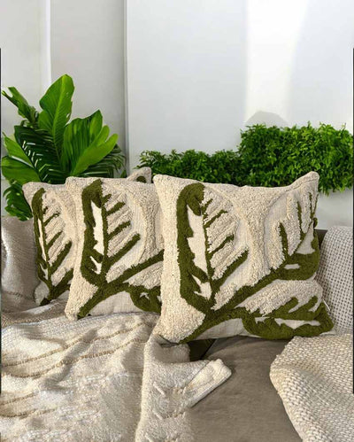 Serene Olive Bloom Tufted Cushion Cover | 18 x 18 inches