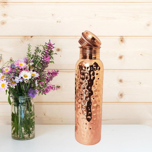 Hammered Copper Bottle with Cleaning Brush | 1 Litre Default Title