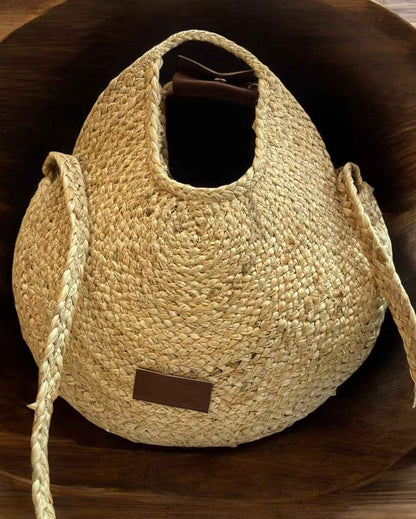 Round Beige Jute Bag | 15 x 15 x 3 inches