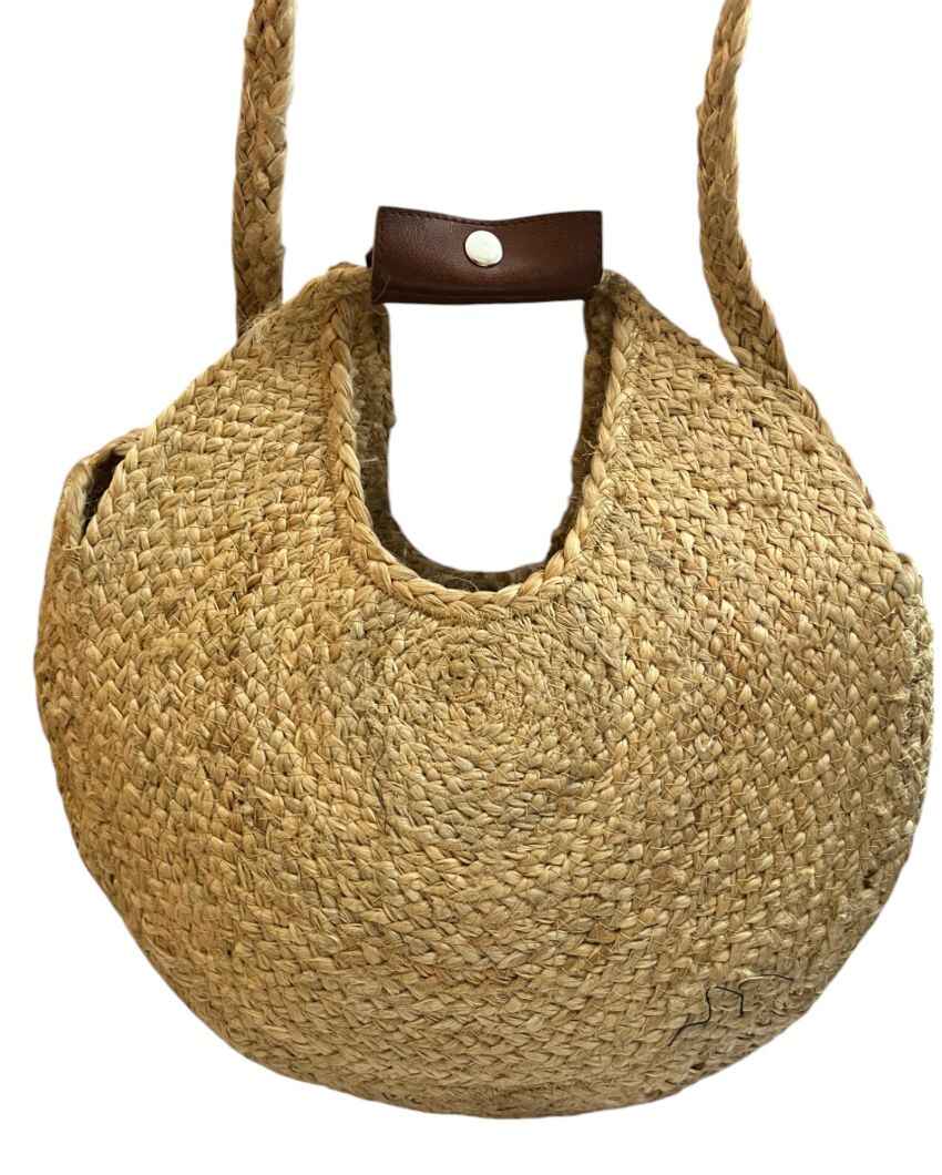 Round Beige Jute Bag | 15 x 15 x 3 inches