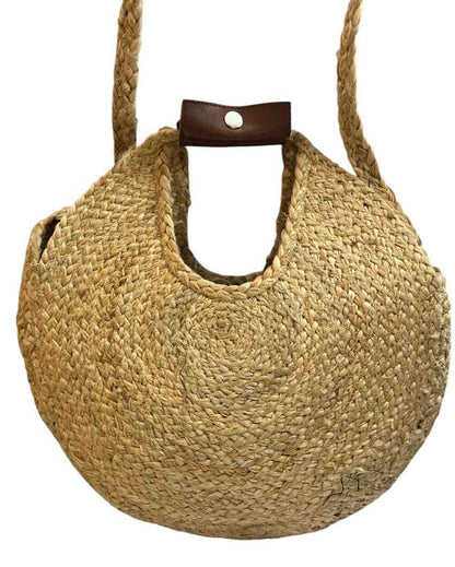 Round Beige Jute Bag | 15 x 15 x 3 inches