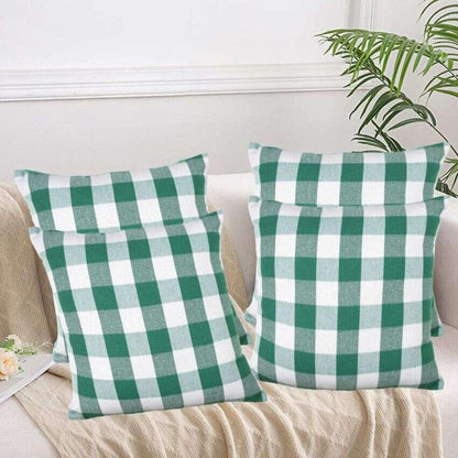 Square Checked Design Cotton Cushion Covers  | Multiple Colors | Set Of 4 | 18 x 18 inches