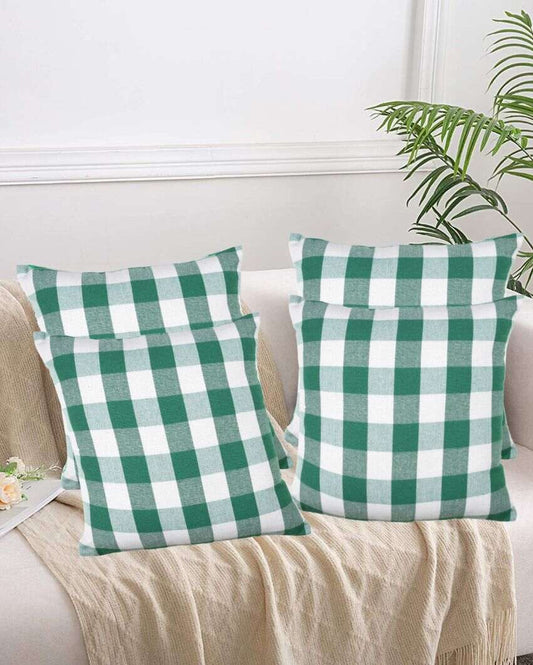 Square Checked Design Cotton Cushion Covers  | Multiple Colors | Set Of 4 | 18 x 18 inches