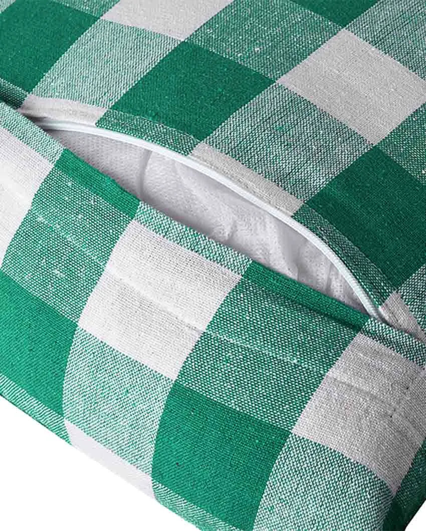 Square Checked Design Cotton Cushion Covers  | Multiple Colors | Set Of 4 | 18 x 18 inches