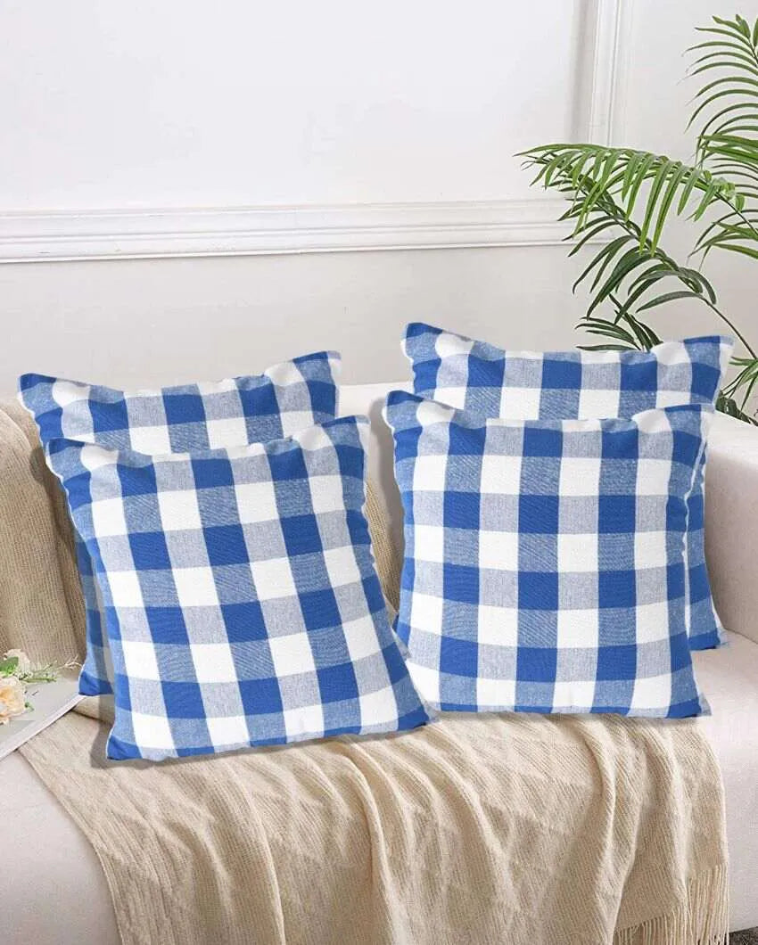 Square Checked Design Cotton Cushion Covers  | Multiple Colors | Set Of 4 | 18 x 18 inches