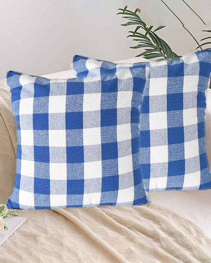 Square Checked Design Cotton Cushion Covers  | Multiple Colors | Set Of 4 | 18 x 18 inches