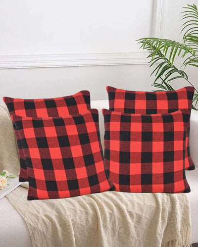 Dual Color Big Checks Square Cotton Cushion Covers | Set Of 4 | 18 x 18 inches