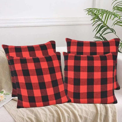 Dual Color Big Checks Square Cotton Cushion Covers | Set Of 4 | 18 x 18 inches