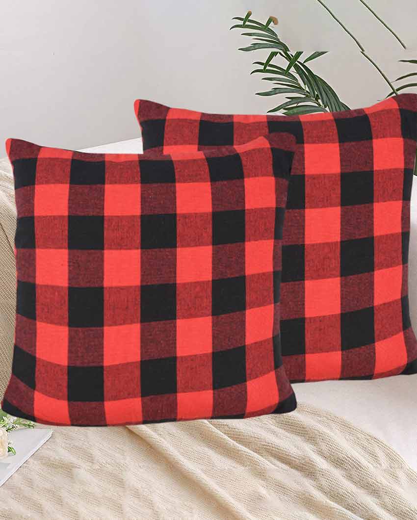 Dual Color Big Checks Square Cotton Cushion Covers | Set Of 4 | 18 x 18 inches