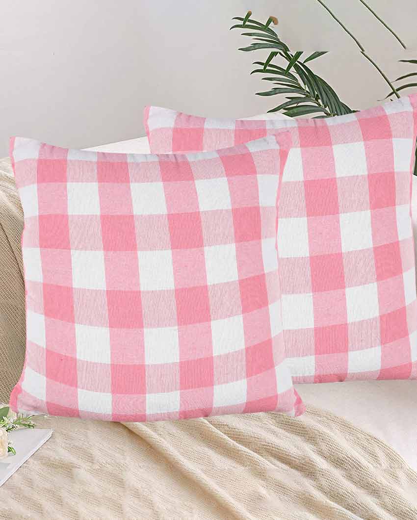 Square Checked Design Cotton Cushion Covers  | Multiple Colors | Set Of 4 | 18 x 18 inches