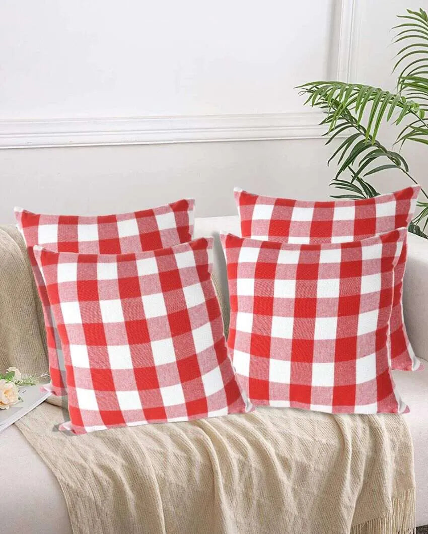 Square Checked Design Cotton Cushion Covers  | Multiple Colors | Set Of 4 | 18 x 18 inches