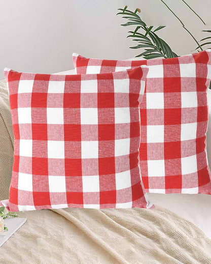 Square Checked Design Cotton Cushion Covers  | Multiple Colors | Set Of 4 | 18 x 18 inches