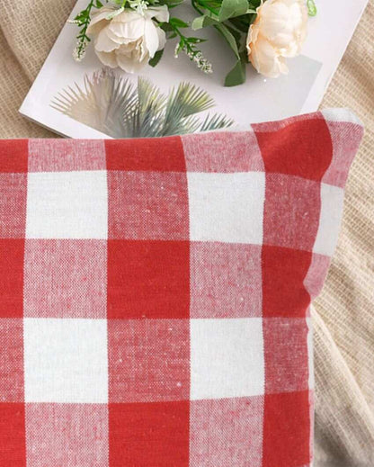 Square Checked Design Cotton Cushion Covers  | Multiple Colors | Set Of 4 | 18 x 18 inches