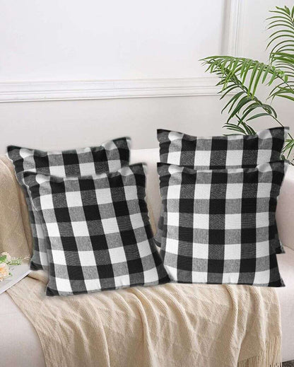 Square Checked Design Cotton Cushion Covers  | Multiple Colors | Set Of 4 | 18 x 18 inches