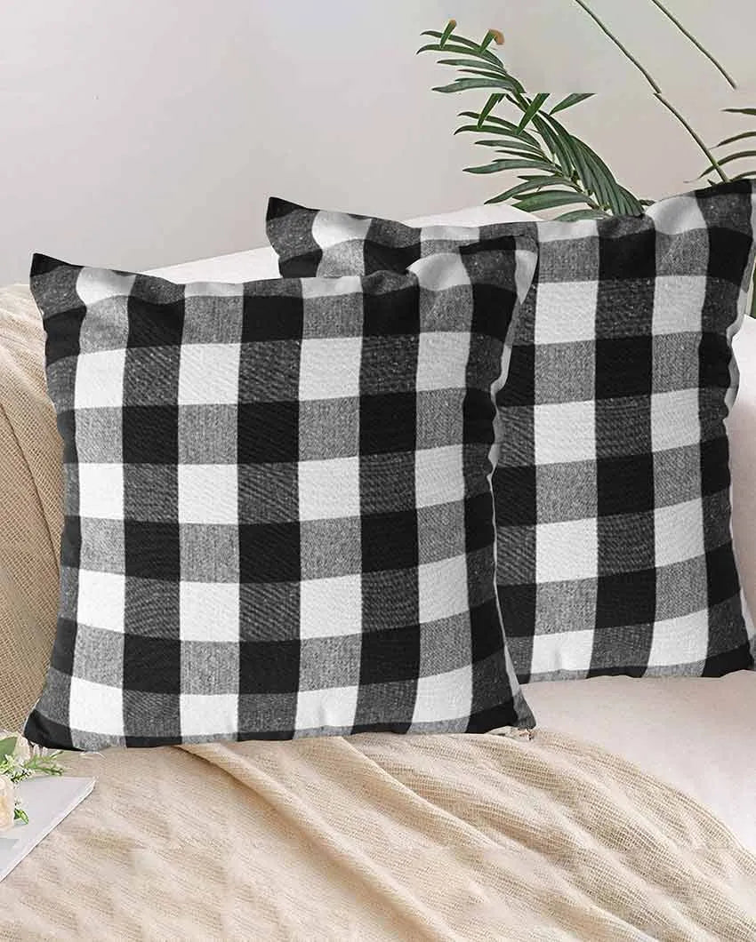 Square Checked Design Cotton Cushion Covers  | Multiple Colors | Set Of 4 | 18 x 18 inches