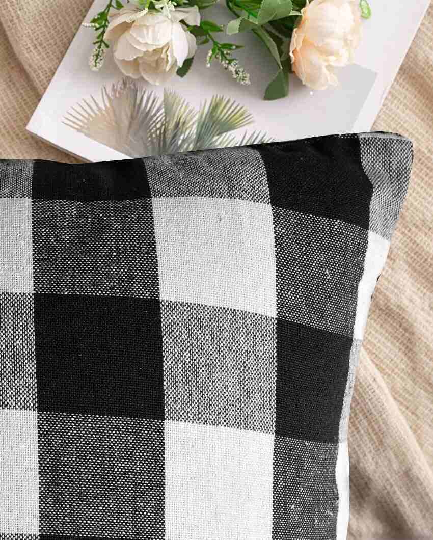 Square Checked Design Cotton Cushion Covers  | Multiple Colors | Set Of 4 | 18 x 18 inches