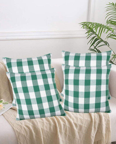 Plaid Square Design Cotton Cushion Covers  | Multiple Colors | Set Of 4 | 20 x 20 inches