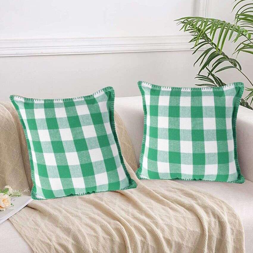 Square Cotton Cushion Cover With Blanket Stitch | Multiple Colors | Set Of 2 | 20 x 20 inches