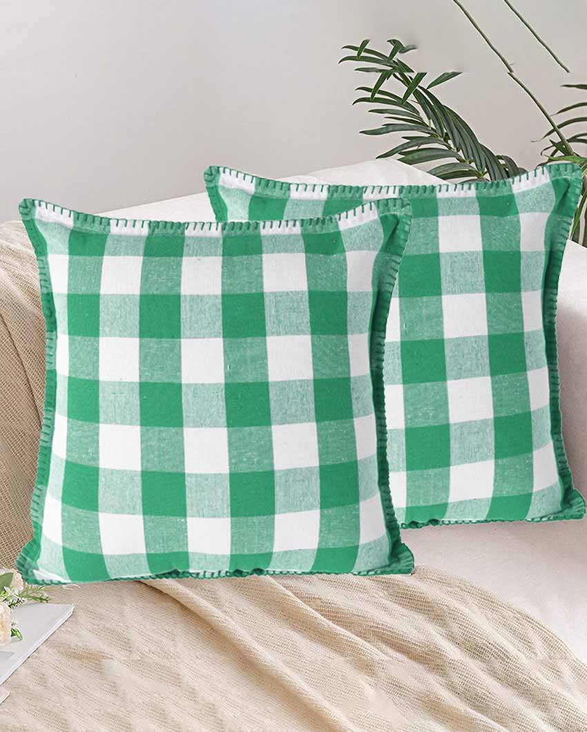 Square Cotton Cushion Cover With Blanket Stitch | Multiple Colors | Set Of 2 | 20 x 20 inches