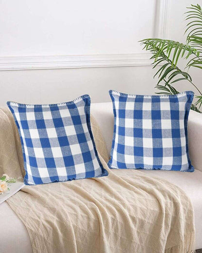 Square Cotton Cushion Cover With Blanket Stitch | Multiple Colors | Set Of 2 | 20 x 20 inches