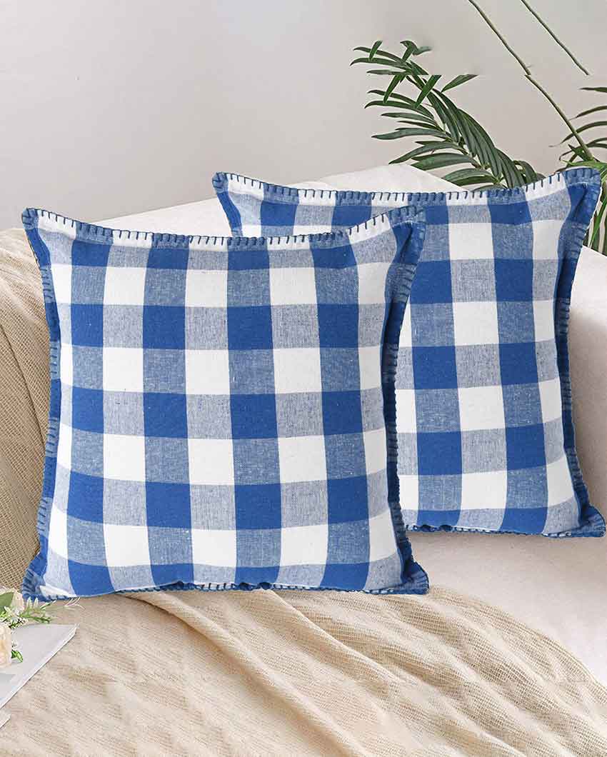 Square Cotton Cushion Cover With Blanket Stitch | Multiple Colors | Set Of 2 | 20 x 20 inches