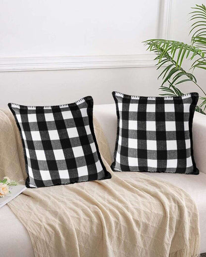 Square Cotton Cushion Cover With Blanket Stitch | Multiple Colors | Set Of 2 | 20 x 20 inches