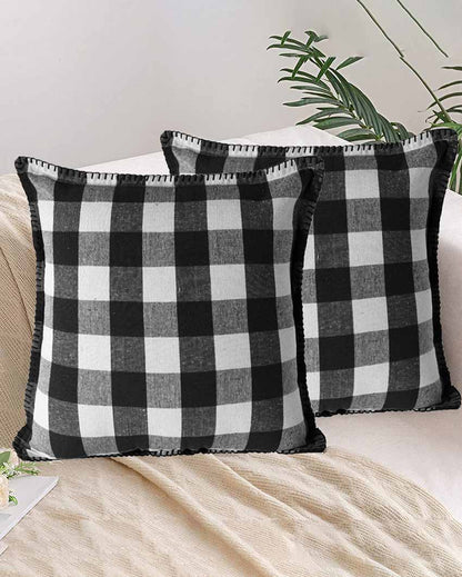 Square Cotton Cushion Cover With Blanket Stitch | Multiple Colors | Set Of 2 | 20 x 20 inches